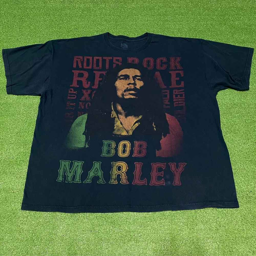 Bob Marley Roots Rock Reggae Graphic T-Shirt Mens 2XL Navy Blue & Rasta Colors